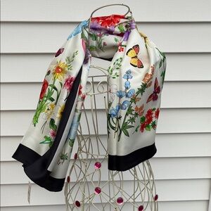 Talbots silk Floral Silk Scarf with Butterfly Design